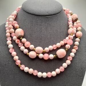 Vintage 1950s Pink Lucite Beaded Long Necklace, 54 Inches